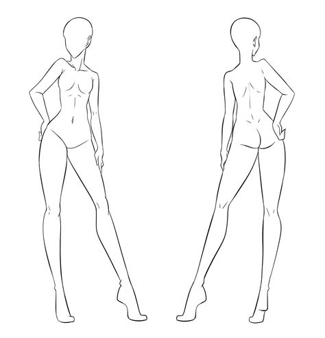 Croquis Fashion Illustration Poses Front And Back, Female Croquis, Back Female, Fashion Sketch Template, Drawing Models, Croquis Fashion, Fashion Figure Templates, Oc Reference, Clothes Model