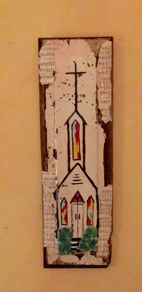 Painting On Pallet Wood, Church Painting, Door Projects, Old Country Churches, Country Churches, Paintings Easy, Christmas Preparation, Dough Bowls, Church Windows