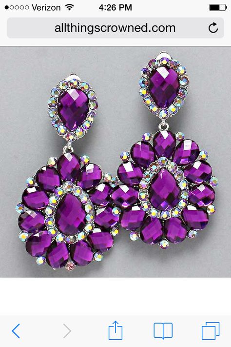 Want these purple earrings for my gown! Bridal Party Jewelry Sets, Pageant Jewelry, Hot Pink Earrings, Pageant Earrings, Bridal Party Jewelry, Prom Earrings, Pink Prom, Purple Earrings, Rhinestone Wedding