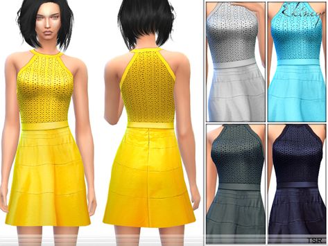 ekinege's Fit & Flare Halter Dress Cc Sims4, Clothing Female, Sims 4 Downloads, Sims 4 Update, Turtleneck Sweater Dress, Female Clothing, Ts4 Cc, Flare Leg Pants, Sims 4 Clothing