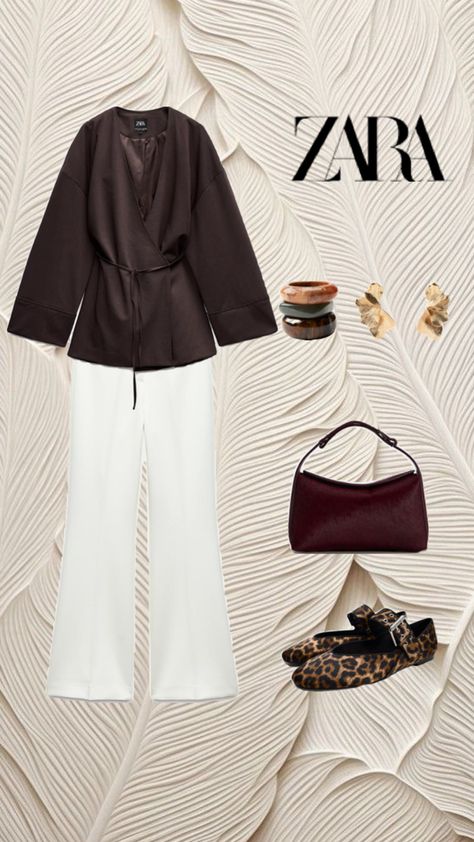 Brown kimono white jeans Look Kimono, Brown Kimono, Zara Outfit, Outfit Fall, Fall 2024, White Jeans, Fall Outfits, Zara, White