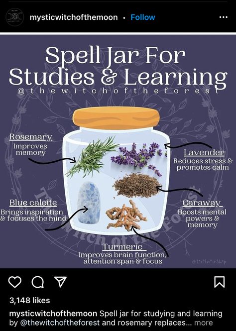 Intelligence Spell Jar, Memory Spell Jar, Intelligence Spell, Memory Spell, Witch Recipes, Personal Philosophy, Kitchen Witch Recipes, Spell Jars, Spell Jar