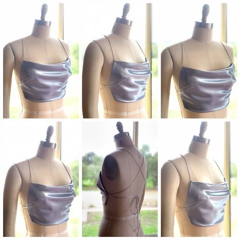 Extra Cropped Top, Backless Top Designs, Satin Crop Top Diy, Crop Top En Satin, Satin Crop Top Outfits, Crop Top Corto, Backless Top Outfit, Crop Tops Ideas, Crop Top Mujer