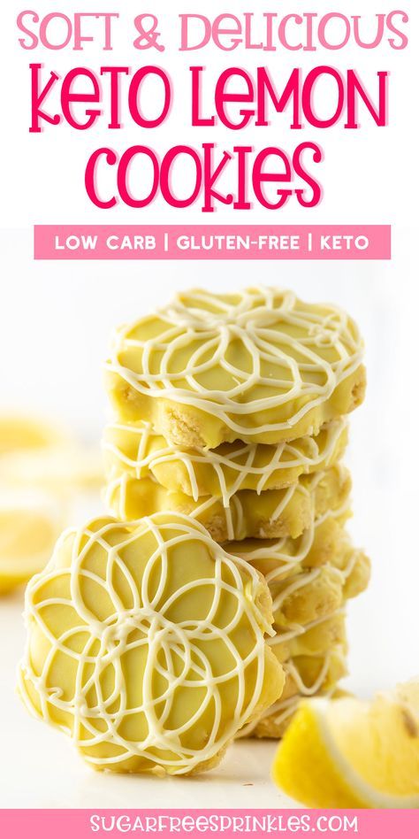 hese pretty little keto lemon cookies are the perfect sweet treat to make this weekend. These cookies are soft and delicious but hold their shape very well when cut with a cookie cutter. The low carb lemon glaze is delicious and you want to coat all your low carb desserts with it! These cookies also freeze exceptionally well so you can store a few in the freezer for a rainy day. If you're looking for a great little keto baking recipe, give this one a try! Keto Lemon Cookies, Skillet Cookies, Lemon Cookie, Lemon Cookies Recipes, Keto Baking, Keto Cookie Recipes, Low Carb Low Fat Recipes, Lemon Diet, Postre Keto