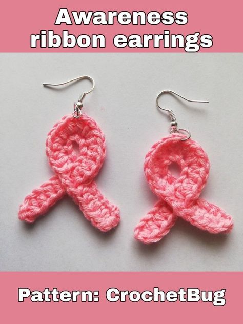 Crocheted Earrings, Ribbon Earrings, Crochet Jewelry Patterns, Crochet Earrings Pattern, Crochet Simple, Crochet Videos Tutorials, Crochet Videos, Awareness Ribbons, Earring Patterns