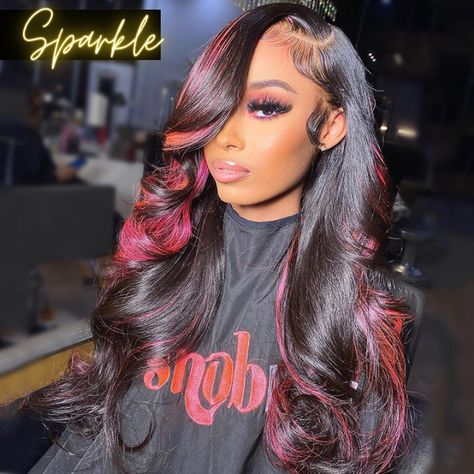 Spring Color Wigs Ombre Black Red Transparent Lace Frontal Wig 180% Full Lace Wig - Pure Hair Gaze Color Wigs, Birthday Vibes, Frontal Wig Hairstyles, Birthday Hairstyles, Human Wigs, Pink Highlights, Hair Color Pink, Spring Color, Front Lace Wigs Human Hair