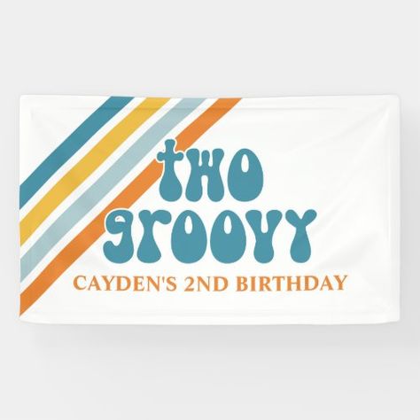 TWO Groovy Retro Stripes Boy birthday Banner International Day of Peace - retro stripes, peace signs, hippie, boy, blue, orange, birthday, yellow, two groovy, 2nd birthday Groovy 2nd Birthday, Hippie Boy, Two Groovy, Day Of Peace, Orange Birthday, International Day Of Peace, Groovy Retro, Peace Signs, Birthday Party Banner