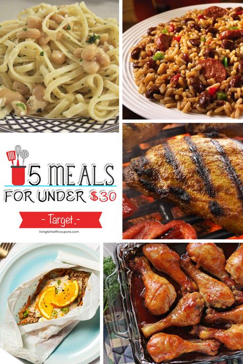 Free Weekly Meal Plans - 5 Meals for Under $30 at Target Target Food Recipes, Target Dinner Ideas, Target Meals, Free Weekly Meal Plan, Living Rich, Target Food, Target Grocery, Stock Pile, Weekly Meal Plans