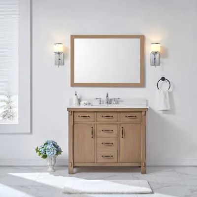 Bellington 42 in. W x 22 in. D Vanity in Almond Toffee with Cultured Marble Vanity Top in White with White Sink Bathroom Vanity Ideas 36 Inch, Where To Buy Bathroom Vanities, 42 Inch Vanity, Home Depot Vanity, Single Sink Bathroom Vanities, 36 Inch Bathroom Vanity, Mission Style Furniture, Almond Toffee, Granite Vanity Tops