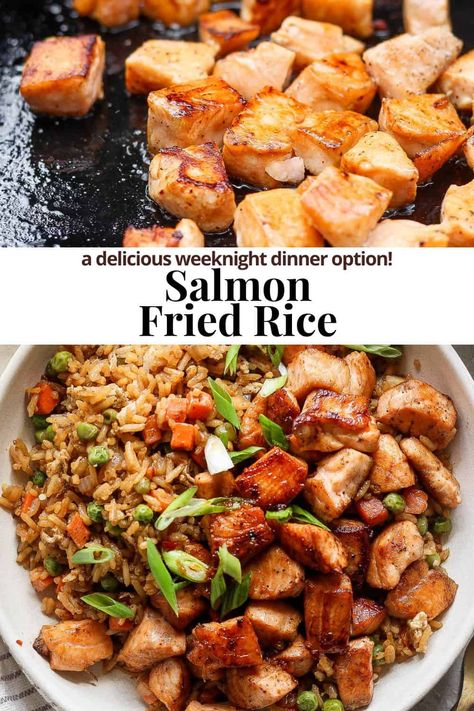 Brown Rice And Salmon, Fried Rice And Salmon, Salmon Fried Rice Recipes, Salmon And Rice Recipes, Fried Rice Sauce, Salmon Fried, Salmon Fried Rice, Rice Sauce, Homemade Fried Rice