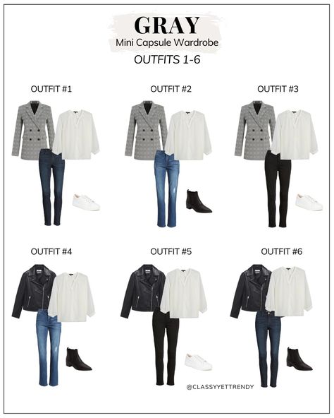 Gray And White Outfits, White Jacket Outfit Casual, Mini Capsule Wardrobe, Plaid Jacket Outfit, White Jacket Outfit, Clothes Capsule Wardrobe, Blouse Outfit Casual, White Casual Sneakers, Organized Closet