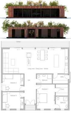 Petite Maison Plus 3 Bedroom House Blueprints, 120m2 House Plan, Modern House Floorplan, Small Modern House Plans, A Small House, Building A Container Home, House Construction Plan, House Layout Plans, Container House Plans