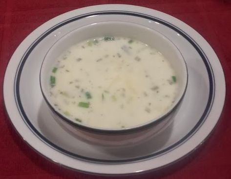 Swiss Potato Soup | Just A Pinch Recipes Soup Potato, Just A Pinch Recipes, Cheese Topping, Just A Pinch, Swiss Cheese, Potato Soup, Dutch Oven, Green Onions, Cheeseburger Chowder