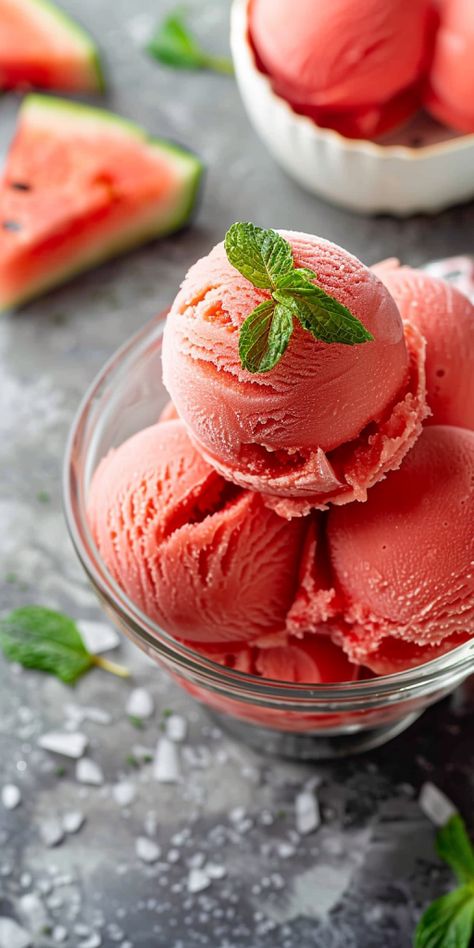 Watermelon Sorbet [15 Minutes] - Chasety 15 Minute Desserts, Watermelon Sorbet Recipes, Lemon Poppy Seed Cookies, Vegan Sorbet, Watermelon Dessert, Watermelon Sorbet, Sorbet Ice Cream, Sorbet Recipes, Easy Comfort Food