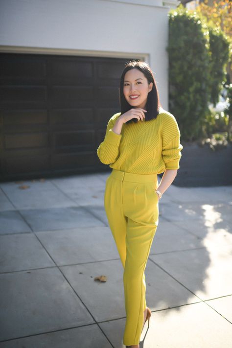 Chartreuse – 9to5chic Chartreuse Sweater Outfit, Chartreuse Pants Outfit, Yellow Monochrome Outfit, Chartreuse Outfit, Chartreuse Blouse, Chartreuse Sweater, Chartreuse Color, Monochrome Outfit, Purple Pants