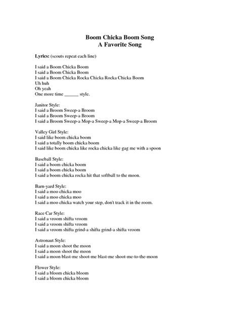 Boom Chicka Boom Song, Girl Scout Camp Songs, Repeat After Me Songs, Camping Songs, Girl Scout Songs, Brownie Ideas, Girl Scout Troop Leader, Kids Rhymes, Daisy Troop