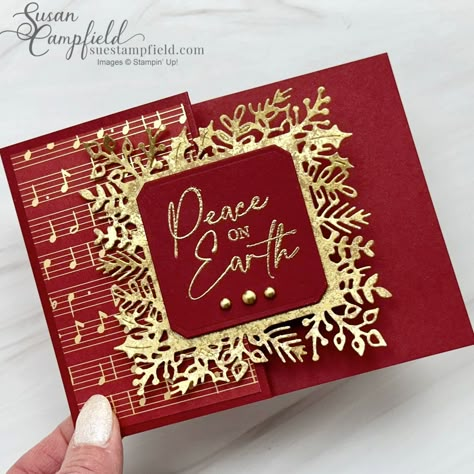 Susan Campfield, Stamping Crafts, Christmas Classics, Fancy Fold Card Tutorials, Stamped Christmas Cards, Favorite Christmas Songs, Beautiful Christmas Cards, Homemade Christmas Cards, Stampin Up Christmas Cards