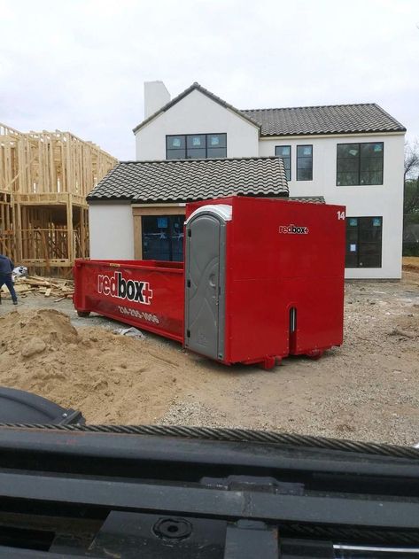 20-yard redbox+ dumpster rental at roofing job site near Dallas, TX Roll Off Dumpster, Dumpster Rental, Ideal Partner, Dumpsters, Roofing Contractors, The Roof, Dallas Tx, Roof, Dallas