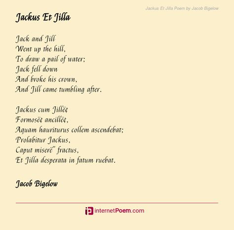 Jack and Jill Went up the hill, To draw a pail of water; Jack fell down And broke his crown, And Jill came tumbling after. .... Roger Federer Quotes, Poem Topics, Happy Poems, German Translation, Family Poems, Rhyme Scheme, Birthday Poems, Wedding Poems, Robert Burns