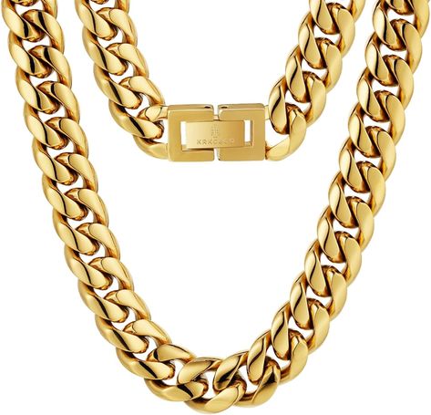 KRKC&CO 8/10/12/14mm Cuban Link Chain for Men, 18k Gold Miami Cuban Link Curb Chain, Mens Jewelry, Durable, Anti-Allergies Street-wear Hip Hop Necklace for Men, 18 20 22 24 26 inches | Amazon.com Cuban Link Chain Men, Urban Jewelry, Miami Cuban Link Chain, Miami Cuban Link, Style Hip Hop, Miami Cuban, Choker Style, Hip Hop Jewelry, Mens Gold