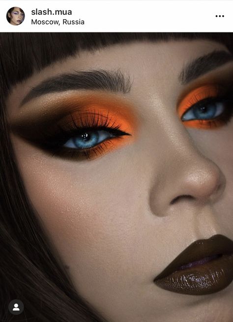 Eyeshadow Looks Orange, Orange Eyeshadow Looks, Witchy Makeup, Spooky Makeup, Goth Eye Makeup, Orange Eyeshadow, Dark Eye Makeup, Orange Makeup, Cute Eye Makeup