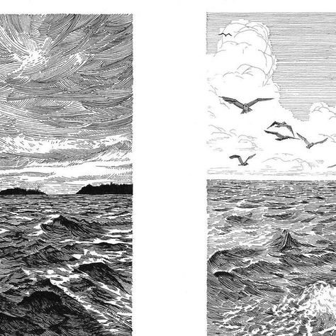 Ocean Ink Drawing, Deep Ocean Drawing, Sea Waves Drawing, Underwater Sketch, Sea Sketches, Ocean Sketch, Sea Sketch, Background References, Ocean Drawing