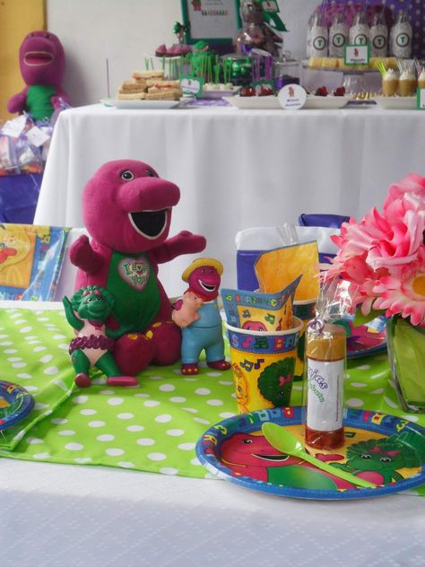 Barney  | CatchMyParty.com Barney Birthday Party, Barney Party, Dinosaur Birthday Party Ideas, Barney Birthday, Barney The Dinosaur, Dinosaur Photo, Barney & Friends, Dinosaur Birthday Party, Friends Birthday