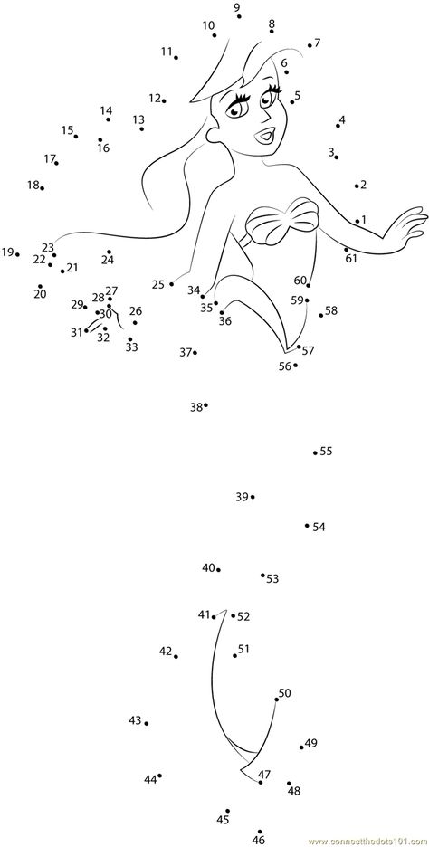 Dot To Dot Puzzles, Dot To Dot Printables, Ariel Little Mermaid, Dot Worksheets, Mazes For Kids, Preschool Math Worksheets, Printable Preschool Worksheets, Math Coloring, Dot To Dot