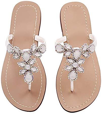 7 Wedding Shoe Mistakes to Avoid | Emmaline Bride Wedding Blog Dressy Flat Sandals, Sandals Glitter, Dressy Flats, Heeled Flip Flops, Summer Sandals Flat, Crystal Sandals, Sandals Beach, Rhinestone Flats, Jeweled Sandals