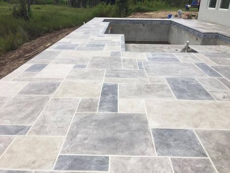 stamped-concrete-pool-deck Brick Stamped Concrete, Stamped Concrete Ideas, Stamped Concrete Pool Deck, Stamped Concrete Pool, Stamped Concrete Designs, Decorative Concrete Patio, Stamped Concrete Patio Designs, Patterned Concrete, Stamped Concrete Patterns