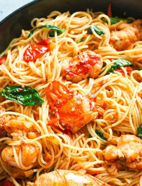 Lobster Pasta - Immaculate Bites Lobster Pasta Dishes, Lobster Linguine Recipe, Langostino Recipes Healthy, Pasta With Lobster Meat, Lobster Pasta Recipe Linguine, Lobster Spaghetti Recipe, Lobster Tail Pasta Recipe, Lobster Linguini Recipe, Lobster Tail Pasta