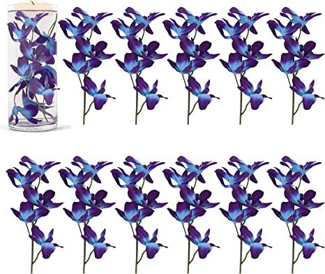 Amazon.com: HOKPA Artificial Orchid Flowers Purple Blue Faux Flowers Vase Fillers for Floating Candles Wedding Birthday Party Home Bar Restaurant Decorations (12Pcs) : Home & Kitchen Water Centerpieces, Blue Orchid Flower, Birthday Party Home, Floating Candles Wedding, Birthday Party Table Decorations, Floating Candle Centerpieces, Candles Wedding, Candle Wedding Centerpieces, Bride Shower