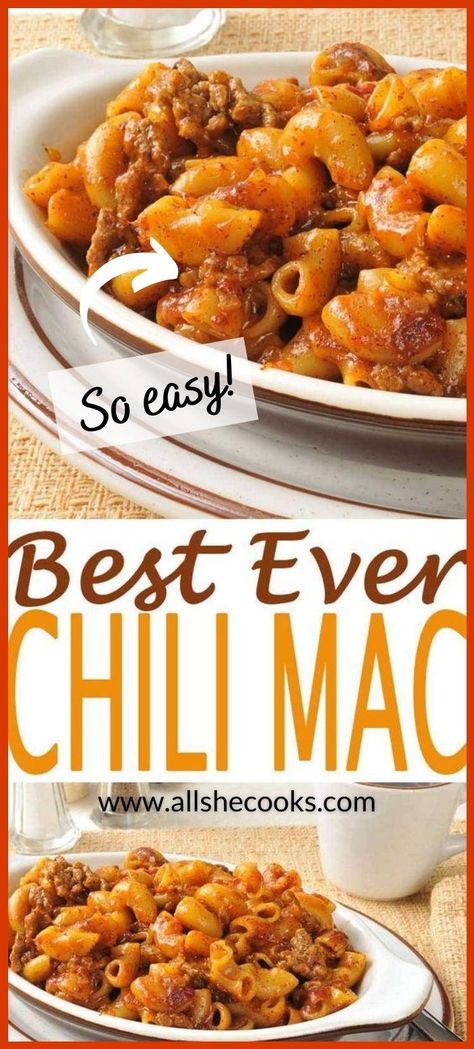 Chili Mac Casserole Recipes, Beef Chili Mac And Cheese, No Bean Chili Mac, Chili And Macaroni, Chili Mac Without Beans, Chilli Mac Crockpot, Cheddar Chili Mac Crockpot, Chili Mac N Cheese Recipe, Chili Mac Recipes Ground Beef