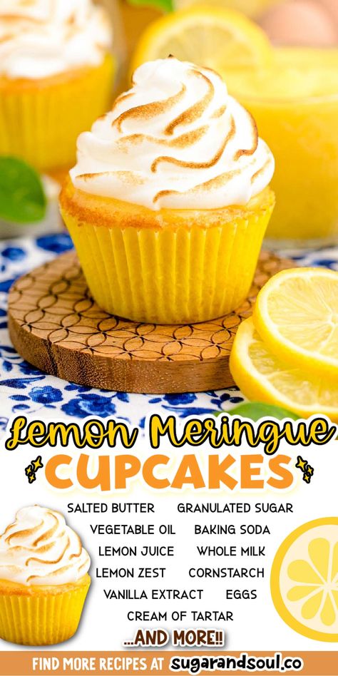 Lemon Meringue Cupcakes Recipe, Baking Soda Lemon Juice, Lemon Meringue Cupcakes, Meringue Cupcakes, Delicious Cupcakes Recipes, Fabulous Desserts, Homemade Lemon Curd, Meringue Frosting, Lemon Treats