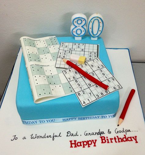 Sudoku cake | Flickr - Photo Sharing! Sudoku Cake, Scrabble Cake, 70th Cake, Bolo Naruto, Birthday Cake Cake, 80 Birthday Cake, Adult Birthday Cakes, 80th Birthday Party, Love Books