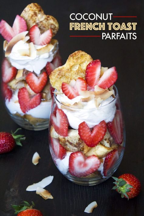 Coconut French Toast Parfaits - Wife Mama Foodie Healthy Parfait, Coconut French Toast, Fancy Breakfast, Coconut Shavings, Mother's Day Brunch, Coconut Whipped Cream, Mothers Day Brunch, Dairy Free Options, Canned Coconut Milk