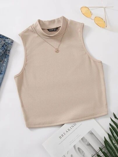 Women's & Men's Clothing, Shop Online Fashion | SHEIN Crochet Bralette Top, Mock Neck Tank Top, Shein Brasil, Women Tank Tops, Bralette Tops, Shein Tops, Knitted Tank Top, Teen Fashion Outfits, Knit Tanks