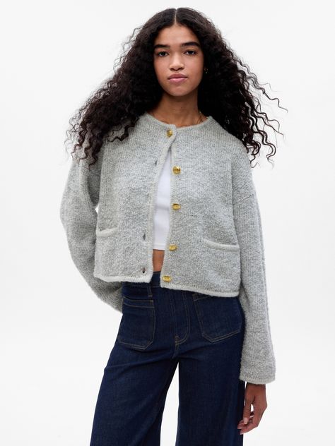 French Women and Their Chic Grandmas Love This Jacket Trend | Who What Wear UK Boucle Sweater, Cropped Cardigan Sweater, Boucle Jacket, Gap Sweater, Outfit Inspo Fall, Wool Blend Sweater, Christmas Wishlist, Cropped Sweater, Spring Break