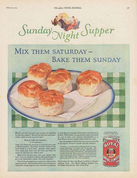 Royal Baking Powder's Biscuit Recipe from "Ladies' Home Journal" | February 1924 | #vintage #recipe #1920s Baking Photoshoot, Journal February, Vintage Food Posters, Baking Powder Biscuits, Ladies Home Journal, Biscuit Recipes, Desain Buklet, Home Journal, Vintage Baking