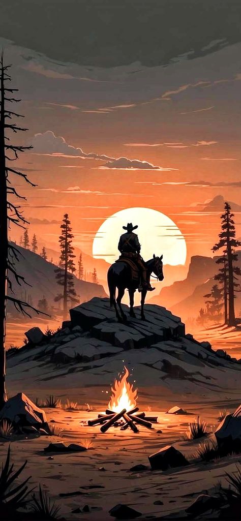 Cowboy Wallpaper Aesthetic, Cowboy Wallpaper, Horse Cowboy, Iphone Wallpaper 4k, Iphone Wallpaper Hd, Still Waiting For You, Cowboy Pictures, Western Artwork, Dreamy Artwork