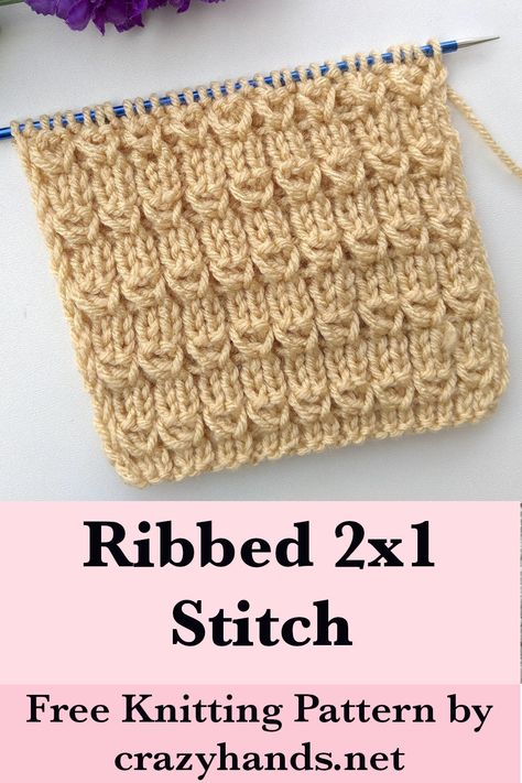 Learn how to knit a 2x1 rib stitch for hats or any other knit item. #knitstitch #knitstitchpattern #knittingstitch #knittingstitches #knittedstitch #knittingpattern #knitpattern #knitting #knit #howtoknit Different Knitting Stitch Patterns, Ribbed Knitting Patterns, Free Knit Stitch Patterns, Lace Knitting Patterns Free Stitches, Knitting Scraps, Knitting Starting, Knitting Swatches, Free Knitting Patterns For Beginners, Knit Stitch Patterns Texture