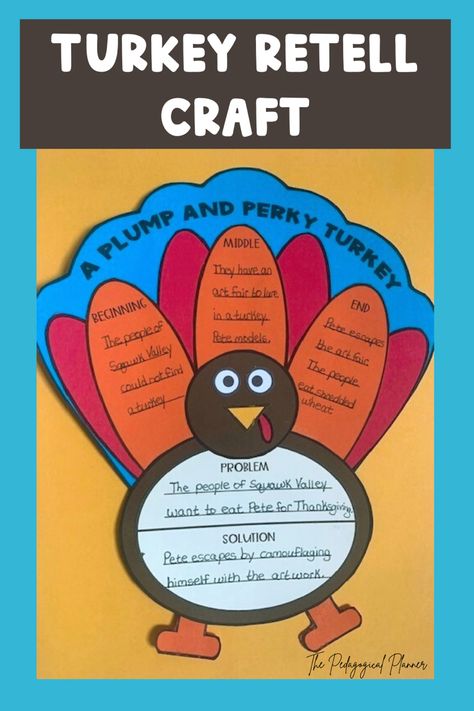 Turkey Thanksgiving craft for A Plump and Perky Turkey by Teresa Bateman kids crafts Thanksgiving Picture Books, Turkey Picture, Teaching Character Traits, Retelling Activities, Interactive Anchor Charts, Turkey Activity, Beginning Middle End, Student Crafts, Thanksgiving Turkey Craft