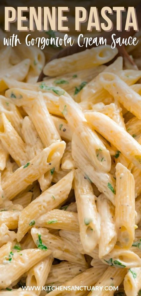 This Penne Pasta with Gorgonzola Cream Sauce really is rich, comforting bowl food, and it's ready in 15 minutes! This is a very simple recipe, where the sauce is made whilst the pasta is cooking… Gorgonzola Chicken Pasta, Pasta With Gorgonzola, Chicken With Gorgonzola Cream Sauce, Chicken Gorgonzola Pasta, Chicken Gorgonzola, Gorgonzola Cream Sauce, Gorgonzola Recipes, Gorgonzola Pasta, Gorgonzola Sauce