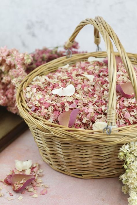 Wedding Confetti Basket with Pink Petal Confetti from Shropshire Petals Etsy Pictures, Confetti Basket, Big Basket, Wedding Products, Petal Confetti, Wedding Styling, Wedding Confetti, Flower Girl Basket, Pink Petals