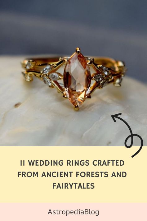 11 Wedding Rings Crafted from Ancient Forests and Fairytales Unconventional Wedding Rings, Fantasy Wedding Rings, Fairytale Engagement Rings, Wedding Ring Ideas, Unconventional Wedding, Oval Diamond Ring, Tanzanite Diamond Ring, Fantasy Wedding, Tanzanite Diamond