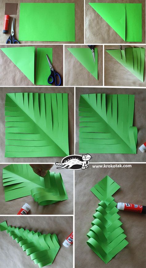 DIY Paper Christmas Trees                                                                                                                                                                                 More Diy Christmas Paper, Toddler Christmas Tree, Diy Paper Christmas Tree, Origami Christmas Tree, Crafts Simple, Teacher Gift Card, Easy Toddler, Christmas Paper Crafts, Paper Christmas Tree