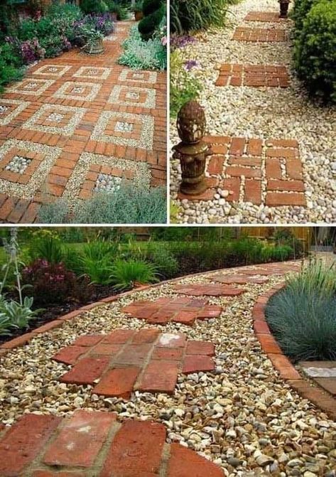 Brick Walkways, Rock Pathway, Brick Patterns Patio, Backyard Garden Diy, Stone Ideas, Brick Path, Concrete Ideas, Garden Stepping Stones, Garden Walkway