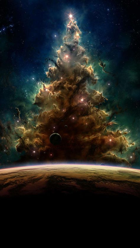 Space Christmas Tree iPhone Wallpaper Art Puns, Minimal Techno, Norman Vincent Peale, Space Art, Dark Art, Cosmos, Surrealism, Beautiful Pictures, Beautiful Art