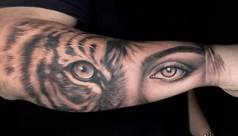 Half Lion Half Woman Tattoo Eyes, Lion Eye And Human Eye Tattoo, Tiger And Human Eye Tattoo, Half Lion Eye Half Human Eye Tattoo, Girlfriends Eyes Tattoo Men, Tiger Eye And Human Eye Tattoo, Lion Eye Tattoo For Women, Lion Eyes Tattoo, Tattoo Partner