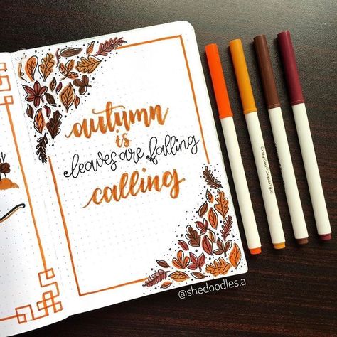 Create the best fall journal quote that is perfect for this season! Be inspired with different techniques, doodles, calligraphy, hand lettering and simple design ideas. Choose from several inspirational and creative Thanksgiving quotes with fall aesthetics. Perfect for Bullet Journal Beginners and Creative Planners.#FallQuotes #JournalQuotes #Journal #BulletJournal #Calligraphy (c)shedoodles.a Fall Bullet Journal, Fall Journal, Bullet Journal 2020, Bullet Journal Quotes, Bullet Journal Cover Ideas, Fall And Thanksgiving, Bullet Planner, Bullet Journal Mood, Thanksgiving Design